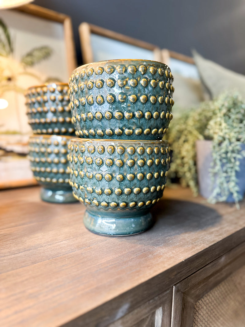 Teal Bobble Reactive Glaze Ceramic Pot