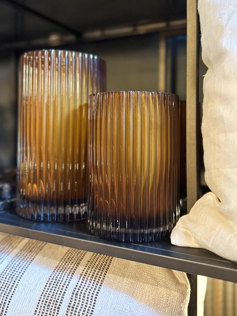Small Amber Fluted Glass Vase