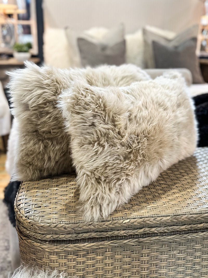 Oyster Sheepskin Oblong Cushion 28x56cm