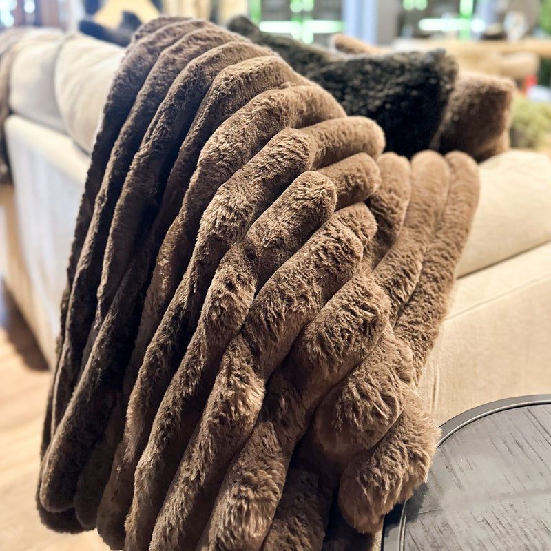 Chocolate Ribbed Faux Fur Throw