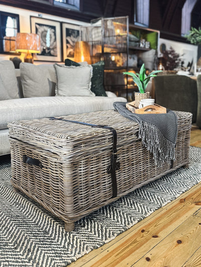 Rattan & Leather Trunk Coffee Table