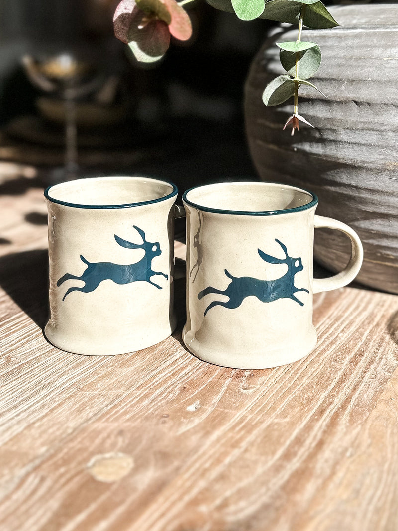 Beige Stoneware Hare Print Mug