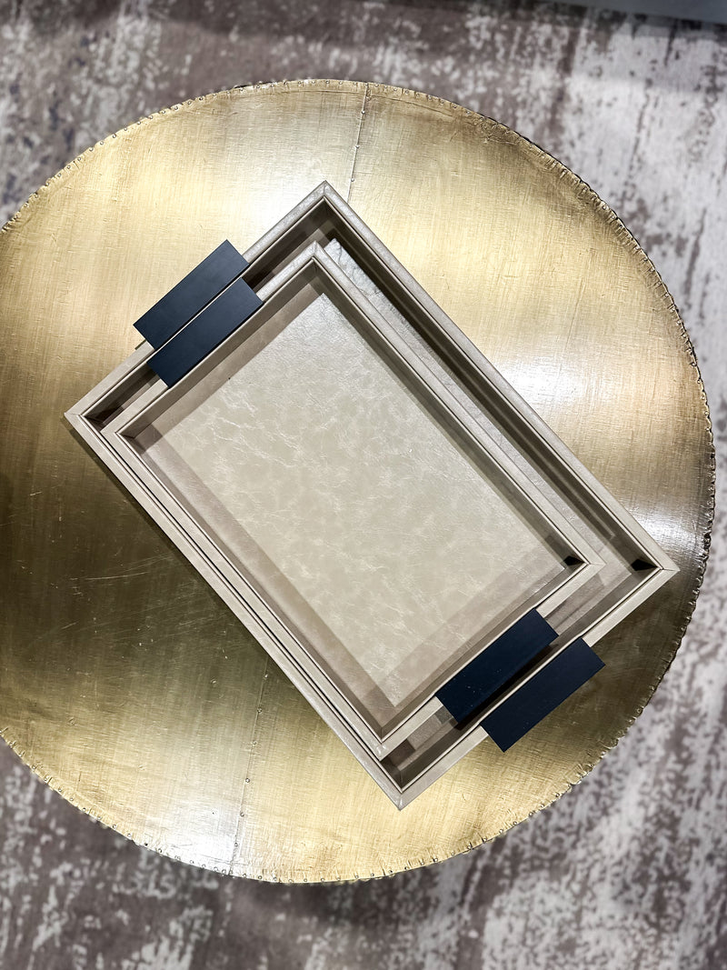 S/2 Grey Faux Leather Trays