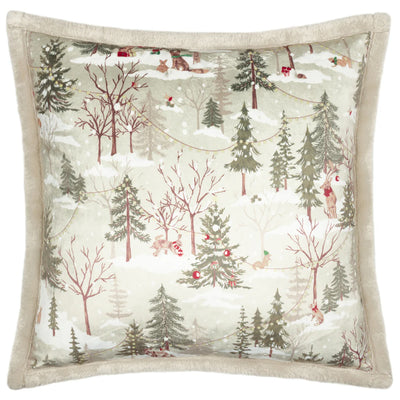 Festive Print Natural Velvet & Faux Fur Cushion 50x50cm