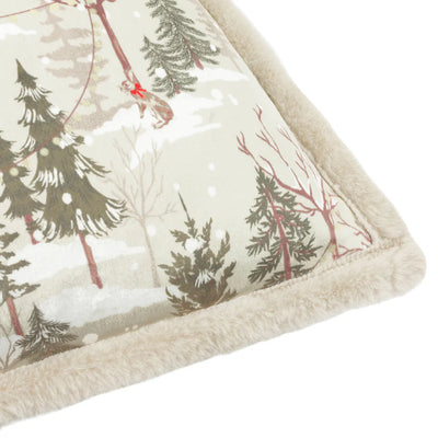 Festive Print Natural Velvet & Faux Fur Cushion 50x50cm