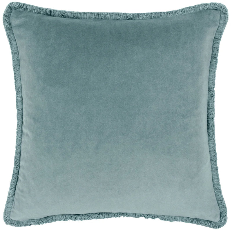 45x45 Duck Egg Velvet Fringed Cushion