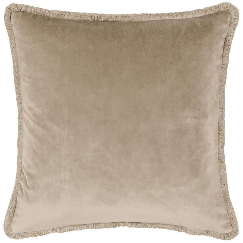 45x45 Taupe Velvet Fringe Edge Cushion