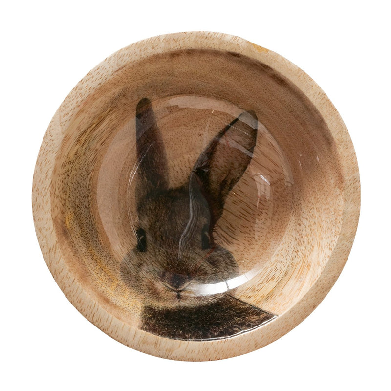 Mango Wood Rabbit Print Bowl