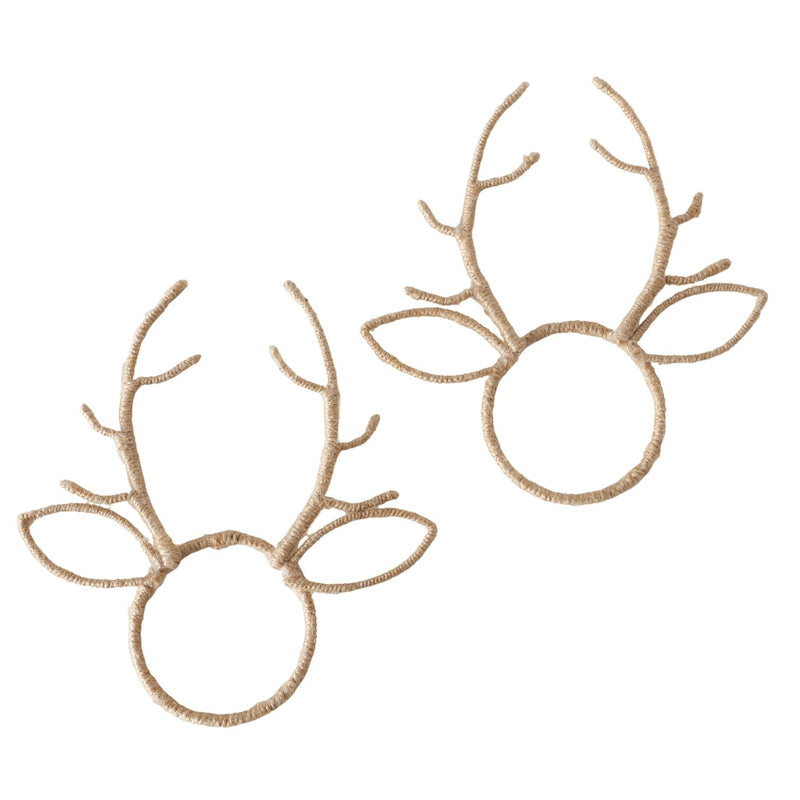 S/2 Natural Jute Reindeer Napkin Rings