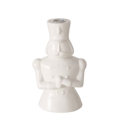 White Glazed Nutcracker Candle Holder
