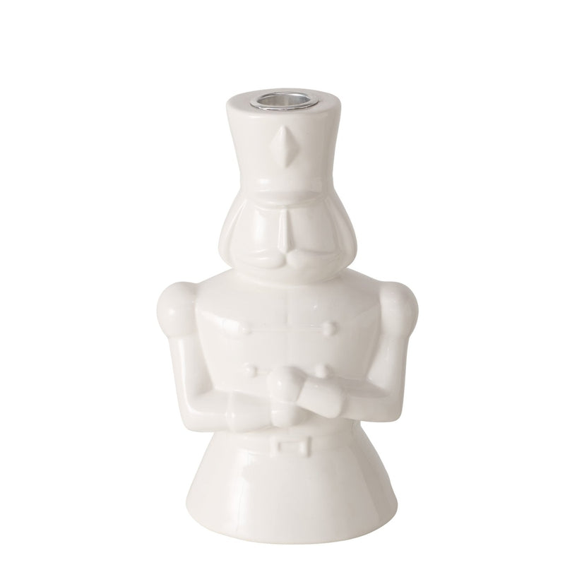 White Glazed Nutcracker Candle Holder