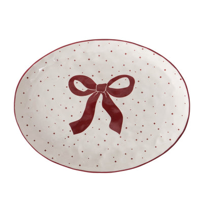 Red Bow Glazed Oval Serving Platter