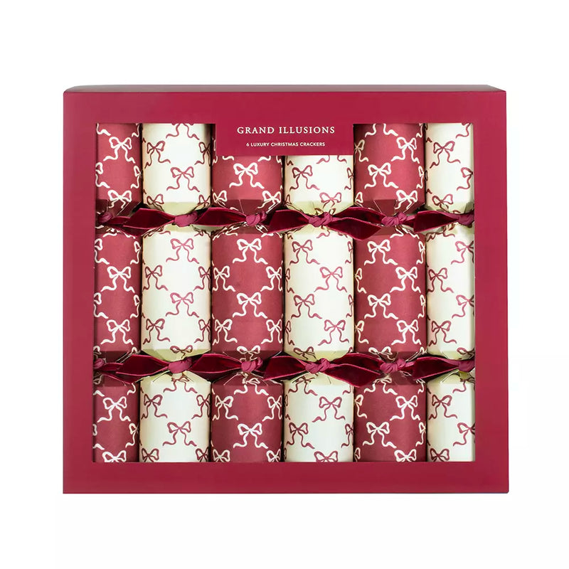 S/6 Cream & Red Bows Christmas Crackers