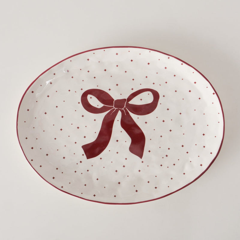 Red Bow Glazed Oval Serving Platter