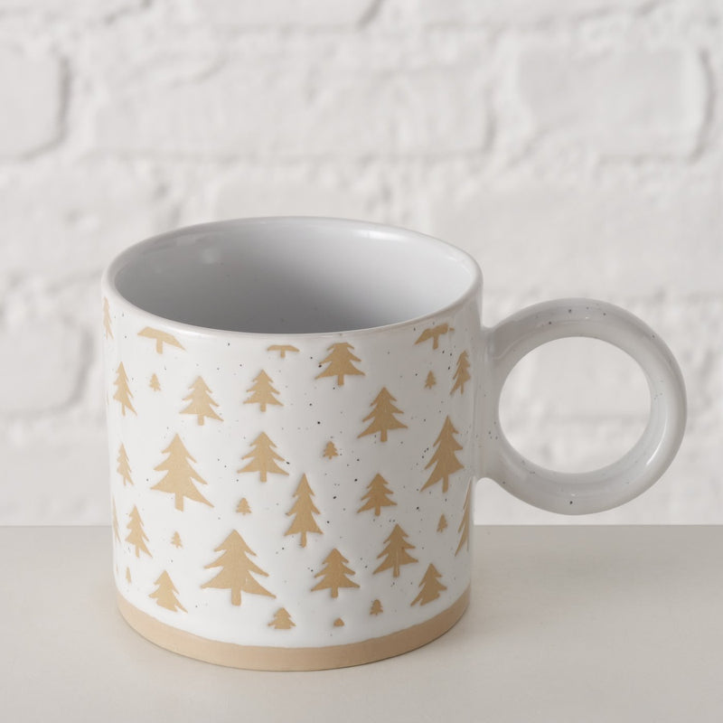 White & Beige Tree Patterned Mug