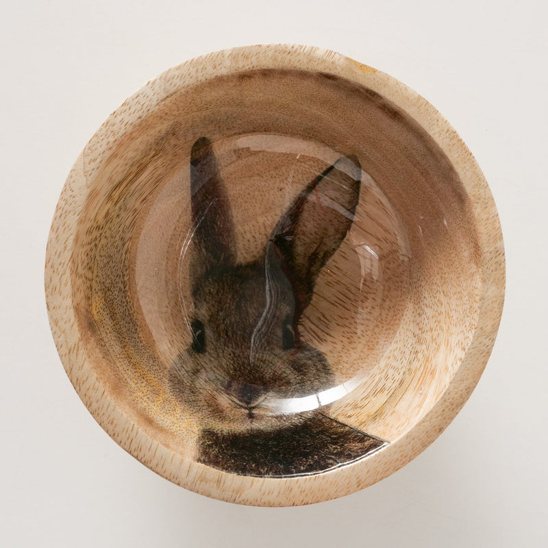 Mango Wood Rabbit Print Bowl