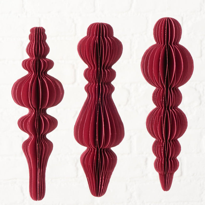 S/3 Red Paper Pendant Ornaments