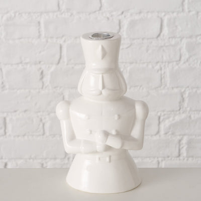 White Glazed Nutcracker Candle Holder