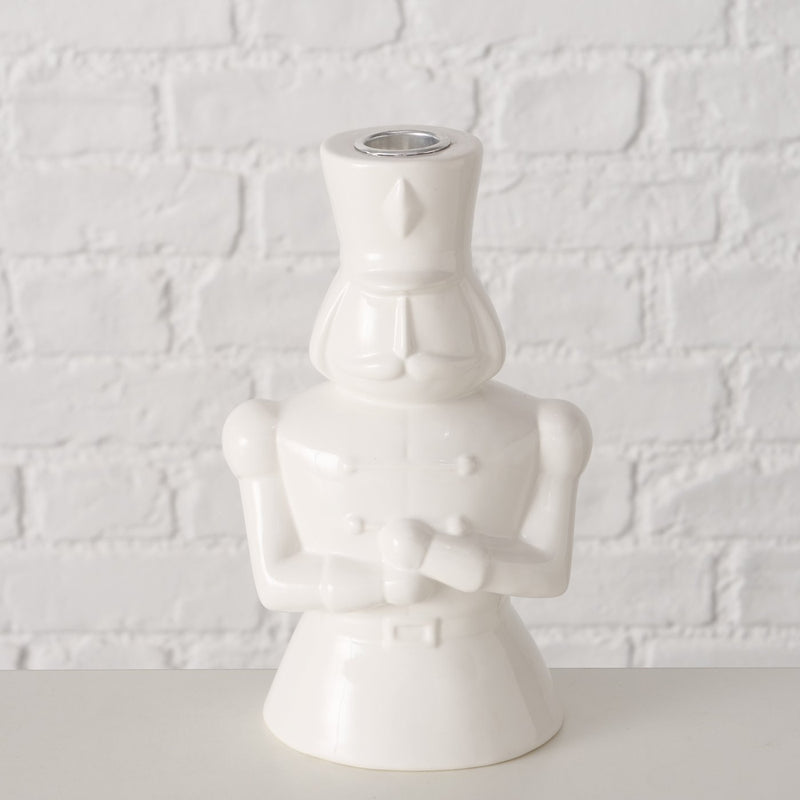 White Glazed Nutcracker Candle Holder