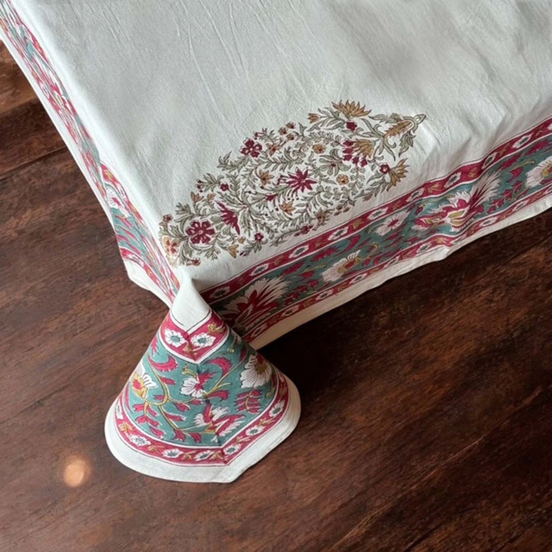 Multi Motif White Base Tablecloth