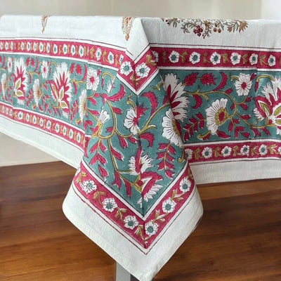 Multi Motif White Base Tablecloth