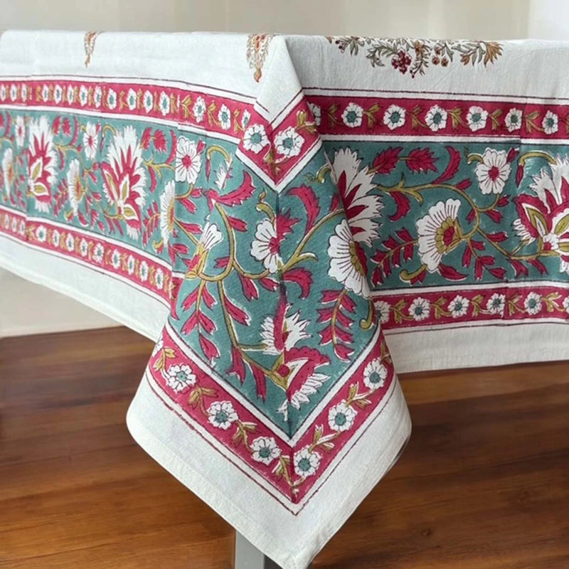 Multi Motif White Base Tablecloth