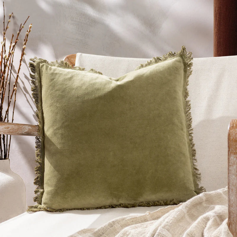 45x45 Moss Green Fringed Edge Cushion