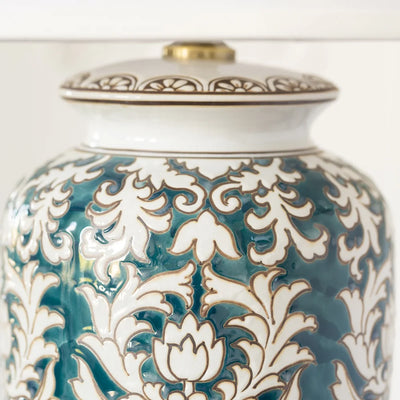 Blue Lotus Lamp W/ White Shade