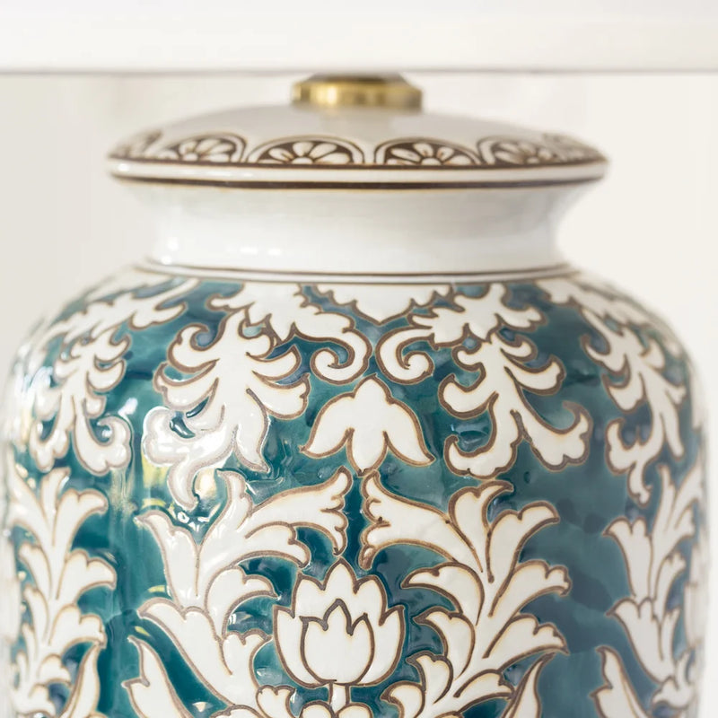 Blue Lotus Lamp W/ White Shade