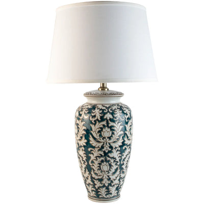 Blue Lotus Lamp W/ White Shade