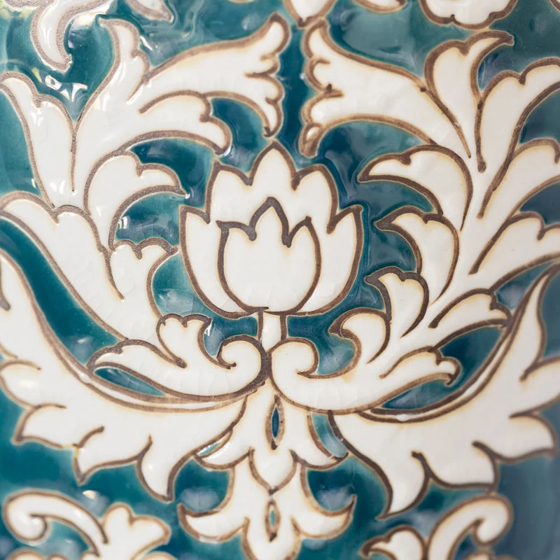 Blue Lotus Lamp W/ White Shade