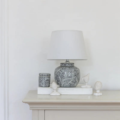 Grey Botanical Lamp W/Shade