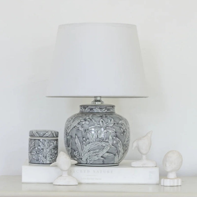 Grey Botanical Lamp W/Shade