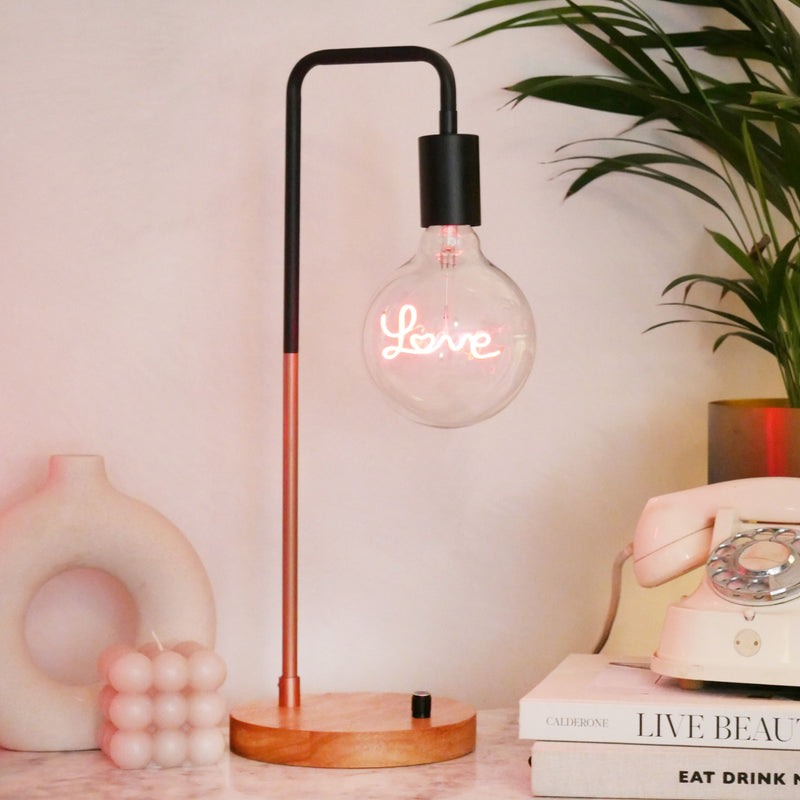 Wireless Copper/Wood Table Lamp