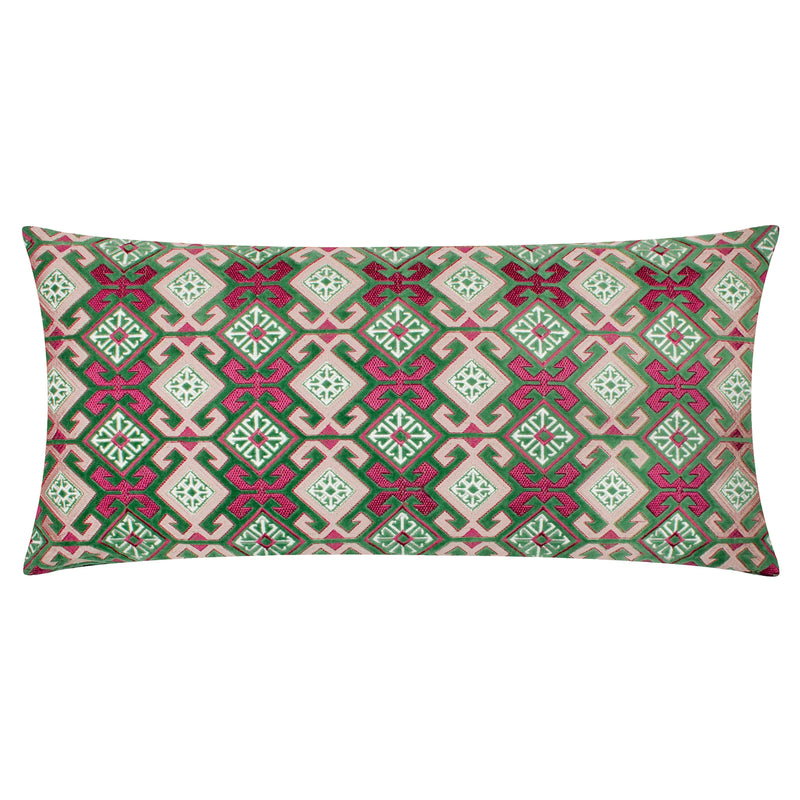 Embroidered Pattern Pink & Jade Cushion