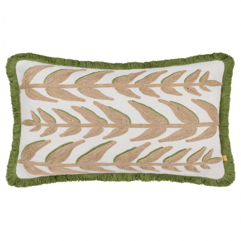 Green Leaves Embroidered Cushion