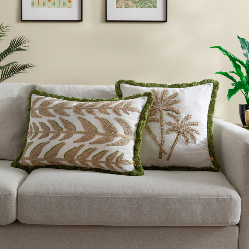 Green Leaves Embroidered Cushion