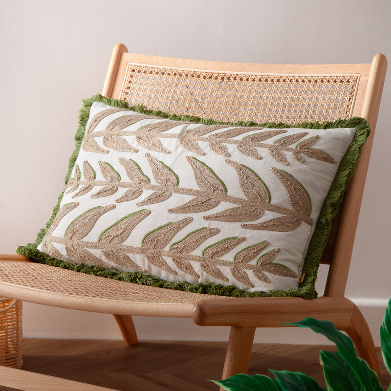 Green Leaves Embroidered Cushion