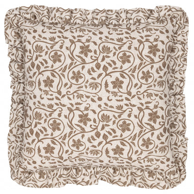 Linen & Olive Floral Filigree Ruffle Cushion 50x50cm