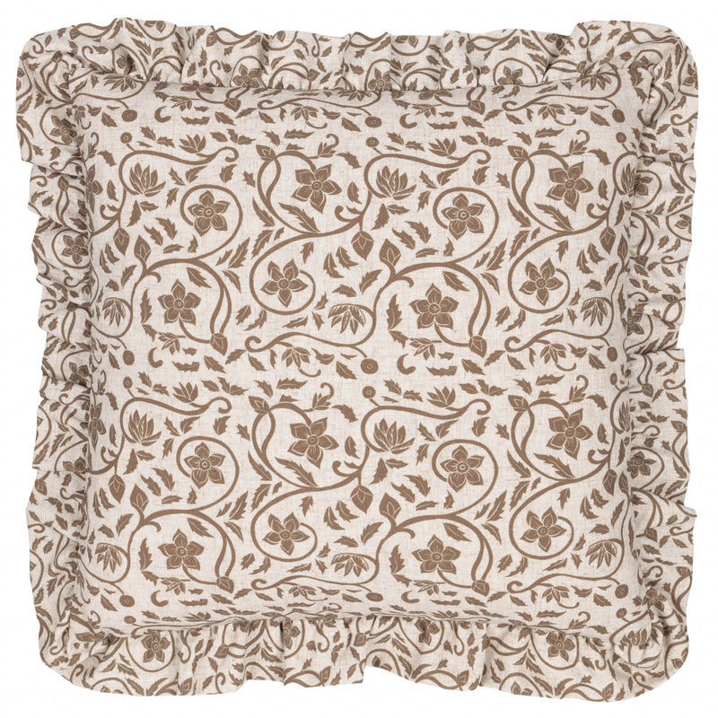 Linen & Olive Floral Filigree Ruffle Cushion 50x50cm