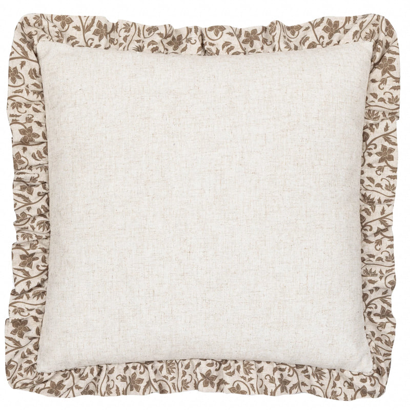 Linen & Olive Floral Filigree Ruffle Cushion 50x50cm