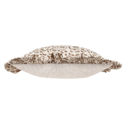 Linen & Olive Floral Filigree Ruffle Cushion 50x50cm