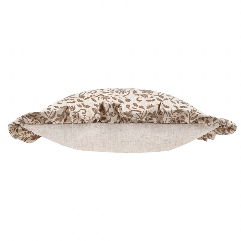 Linen & Olive Floral Filigree Ruffle Cushion 50x50cm