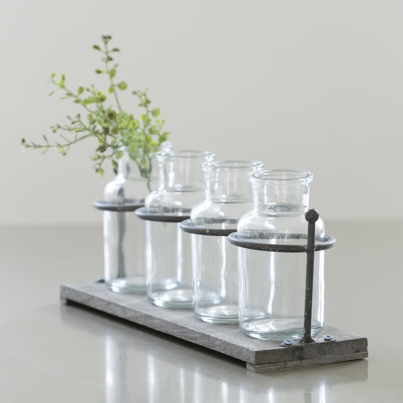 4 Mini Jars In Wooden Rack