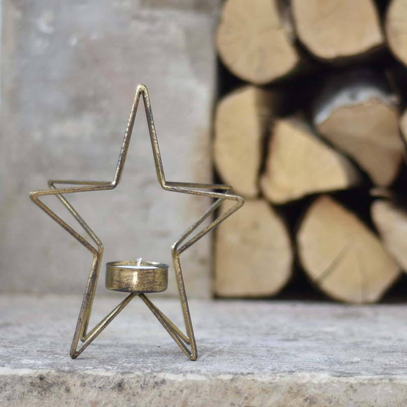Dual Star Gold Tealight Holder