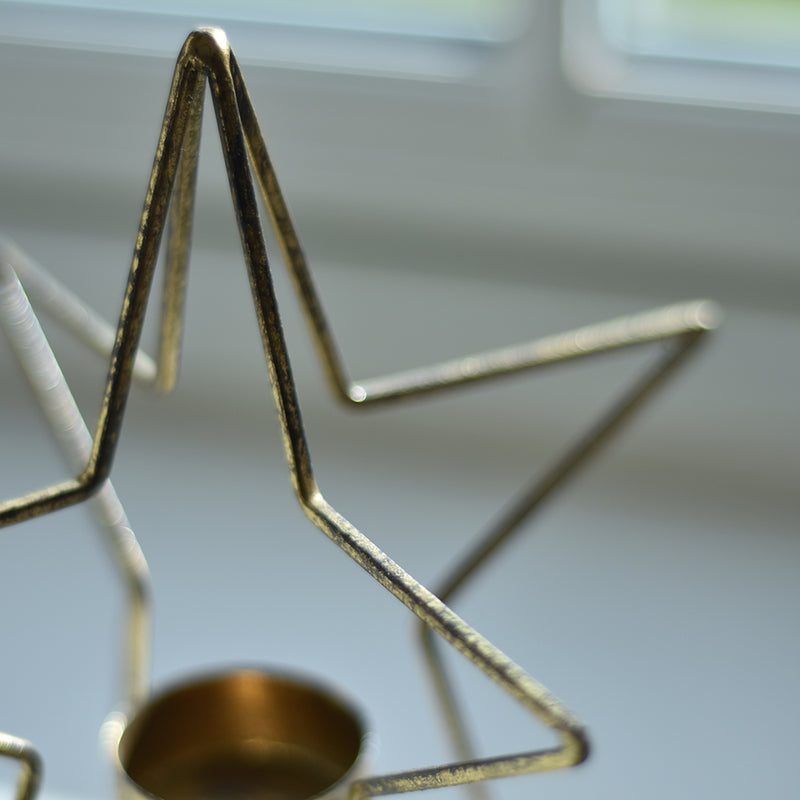 Dual Star Gold Tealight Holder