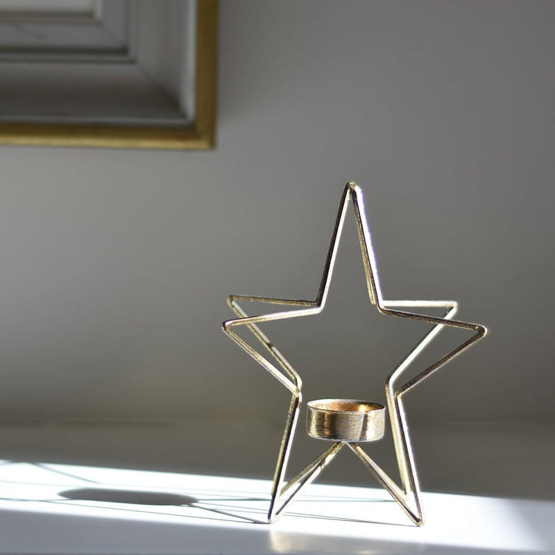 Dual Star Gold Tealight Holder