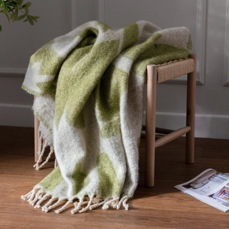 130x180cm Olive/Cream Abstract Throw