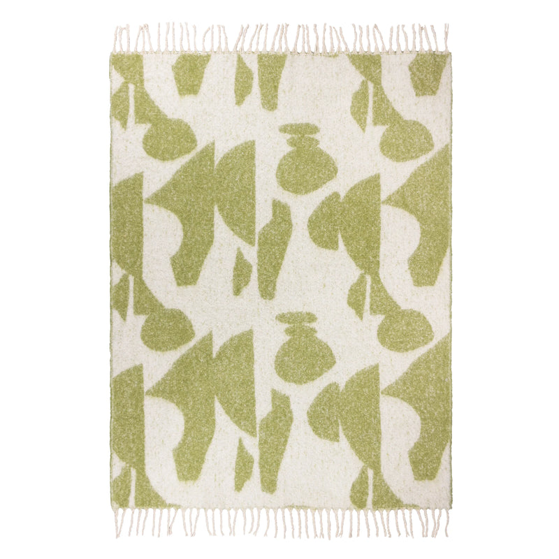 130x180cm Olive/Cream Abstract Throw