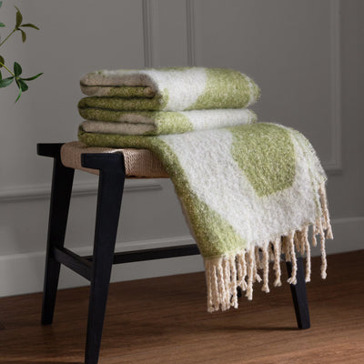 130x180cm Olive/Cream Abstract Throw